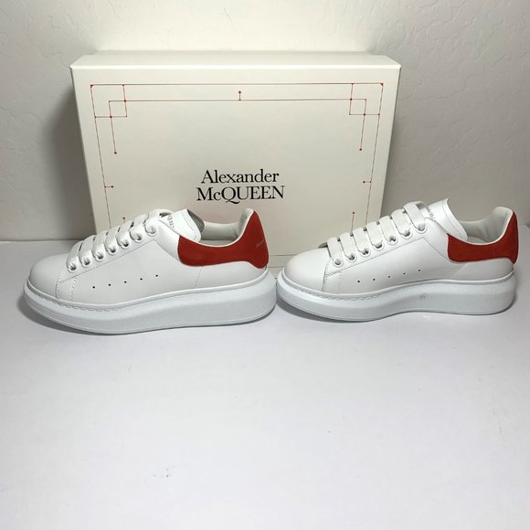 Alexander McQueen Oversized Sneakers Lace Up White Lust Red Size 37.5 US 7.5 - Picture 8 of 12